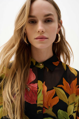 Chiffon Tropical Print Straight Blouse