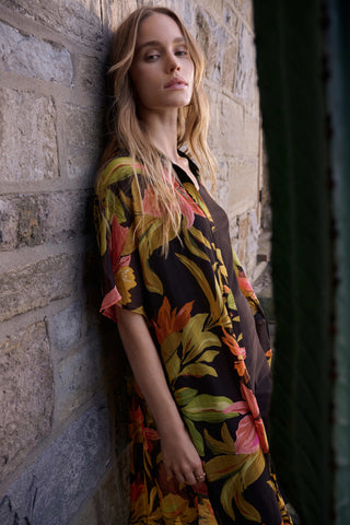 Chiffon Tropical Print Straight Blouse