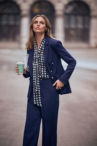 Chiffon Geometric - Print Tie-Neck Blouse