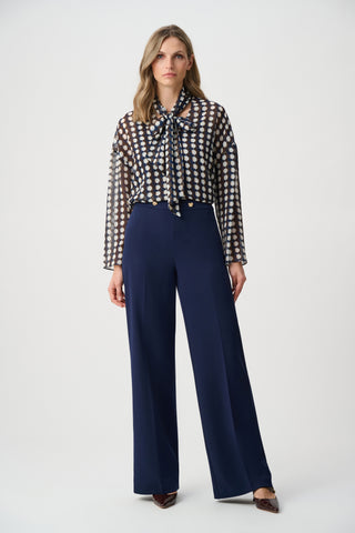 Chiffon Geometric - Print Tie-Neck Blouse