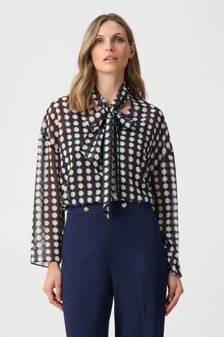 Chiffon Geometric - Print Tie-Neck Blouse