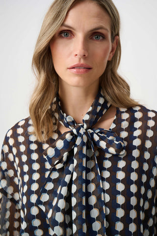 Chiffon Geometric - Print Tie-Neck Blouse