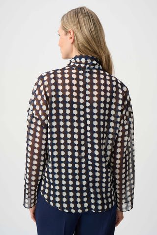 Chiffon Geometric - Print Tie-Neck Blouse