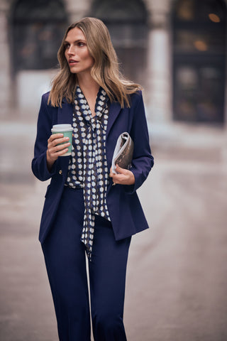 Chiffon Geometric - Print Tie-Neck Blouse