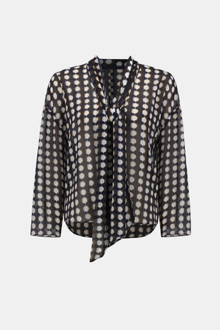 Chiffon Geometric - Print Tie-Neck Blouse
