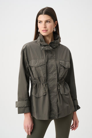 Nylon Mock-Neck Embellished Jacket