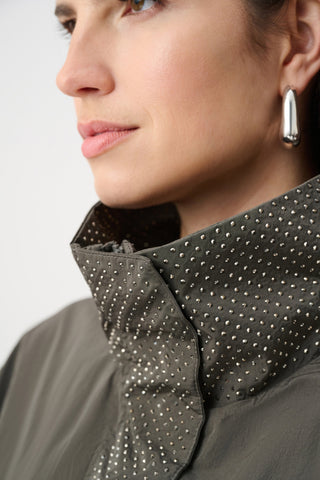 Nylon Mock-Neck Embellished Jacket