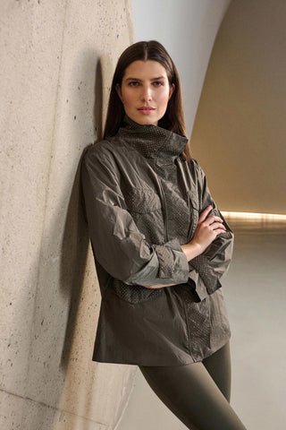 Nylon Mock-Neck Embellished Jacket
