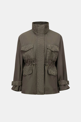 Nylon Mock-Neck Embellished Jacket