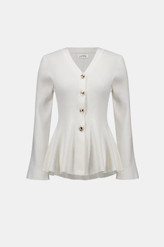 Cotton Knit Fit And Flare Peplum Cardigan