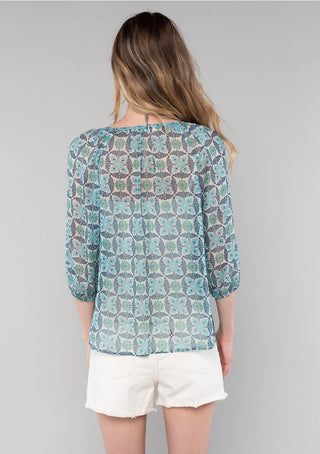 Sheer 3/4 Sleeve Floral Blouse