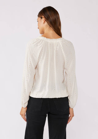 Sequin Long Sleeve Tassel Tie Neck Blouse