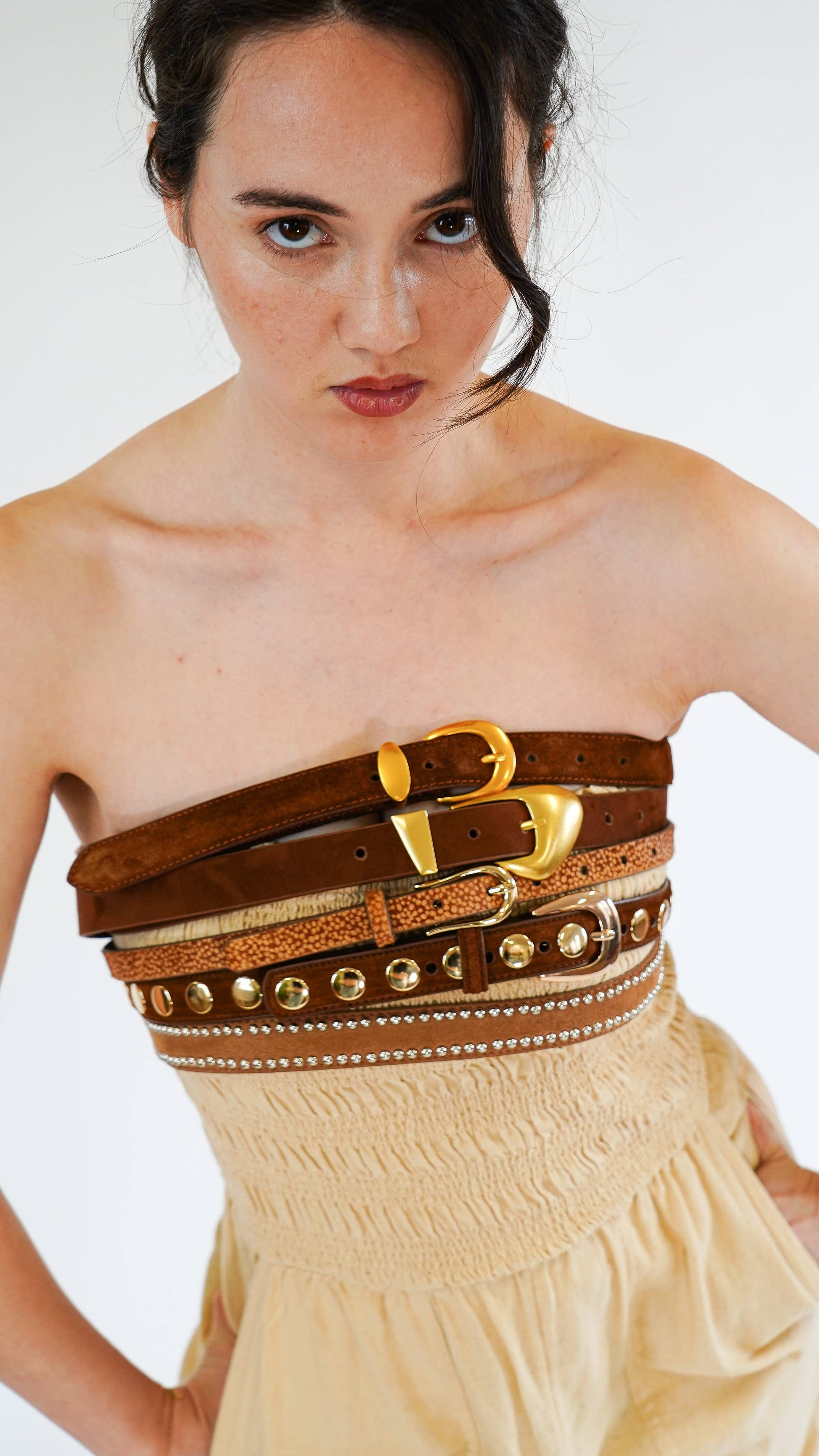 Suede Belt with Gold Curve Buckle