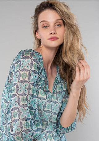 Sheer 3/4 Sleeve Floral Blouse