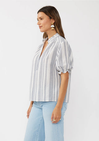 Yarn-Dyed Striped Neck Top