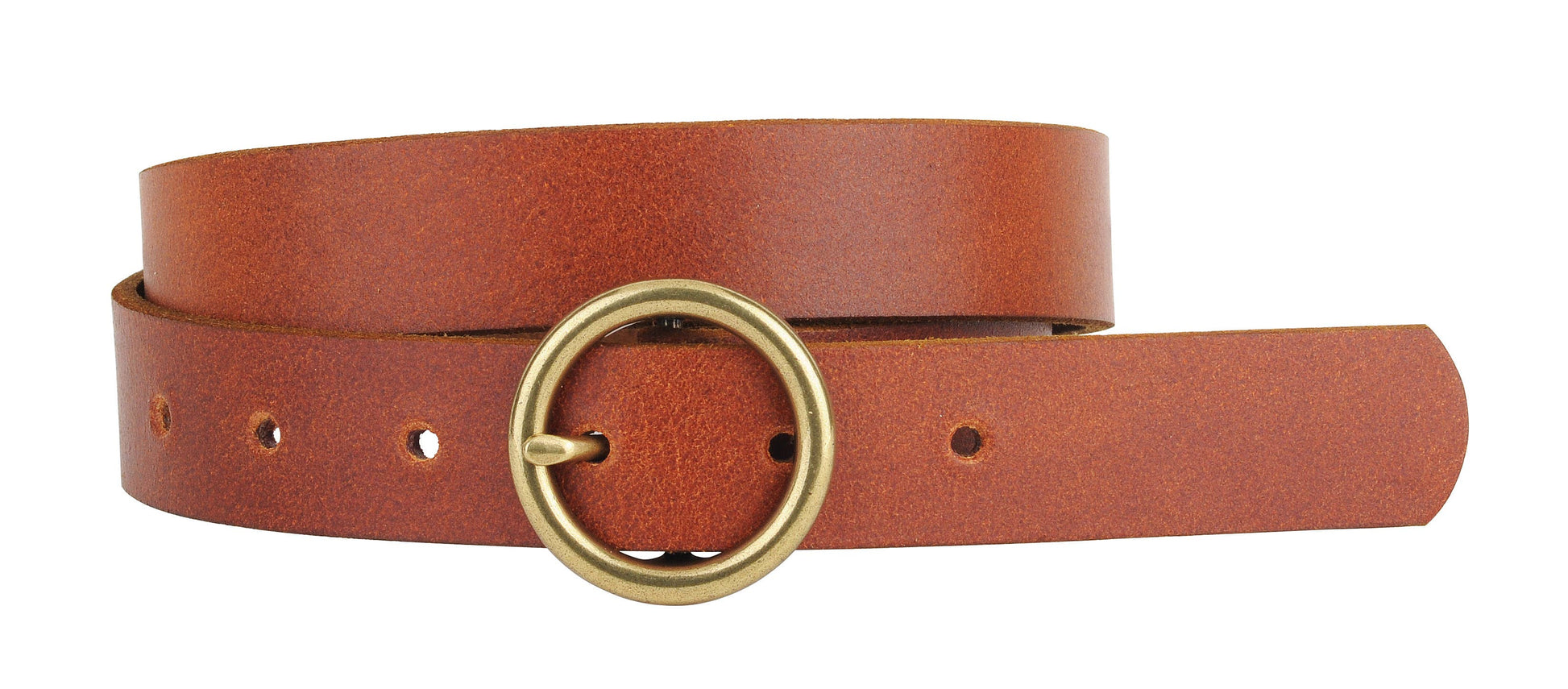 Brass - Toned Circle Buckle Leather Belt