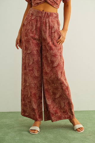 Leaf Print Faded Effect Pants
