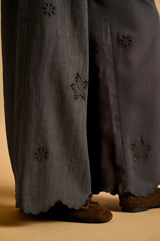 Embroidered Elastic Band Waist Pants