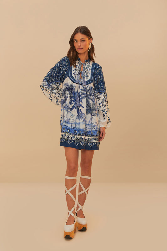 Palm Tree Beach Off-White Mini Dress