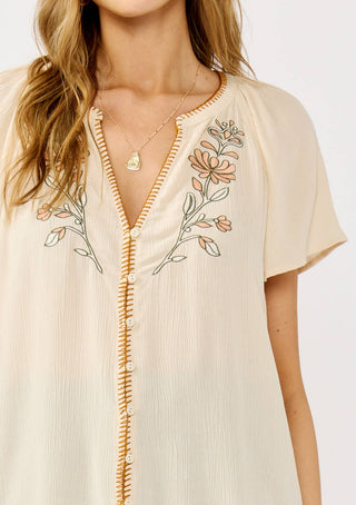 Blanket Stitch Embroidered Gauze Top