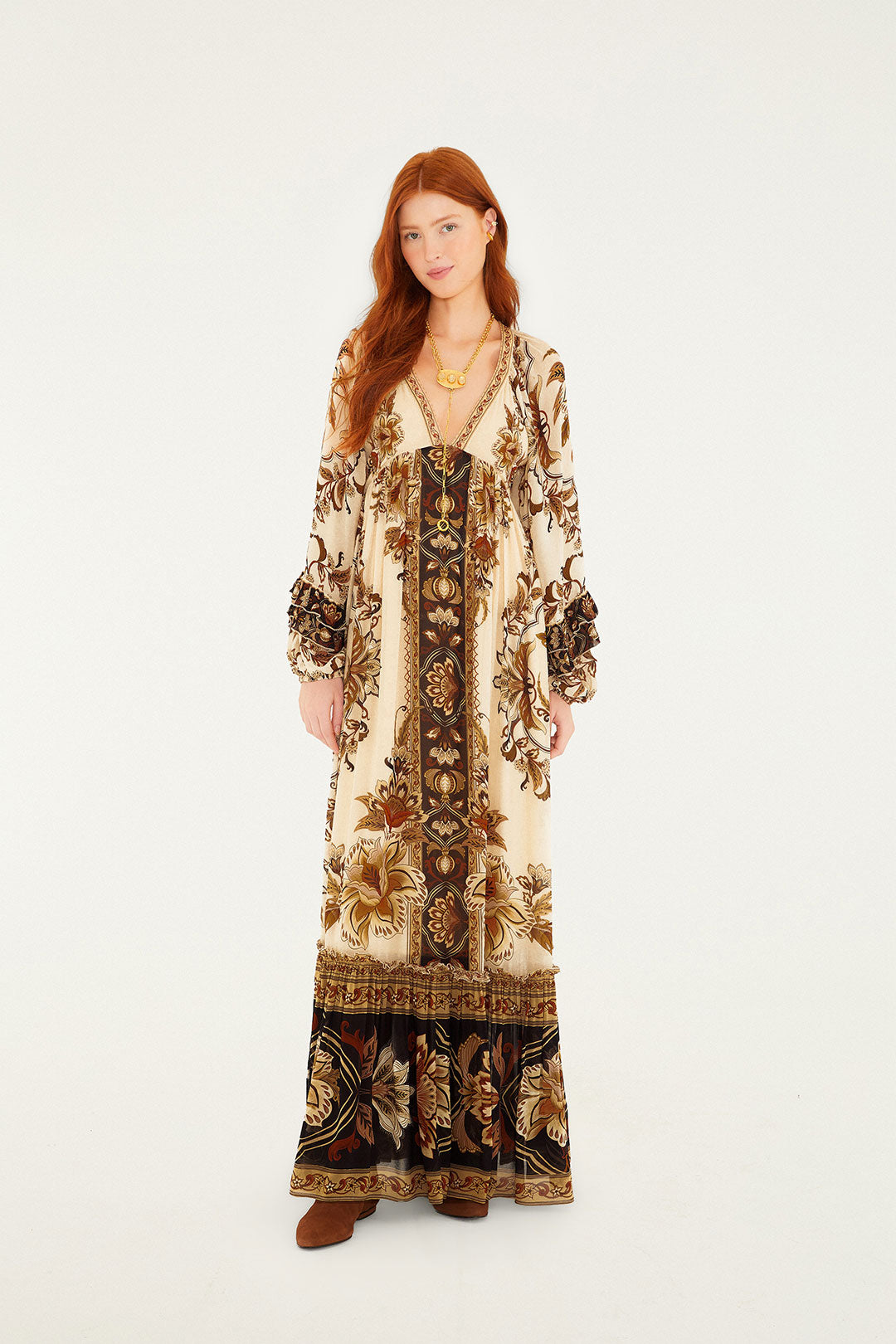 Majestic Garden Sand Maxi Dress