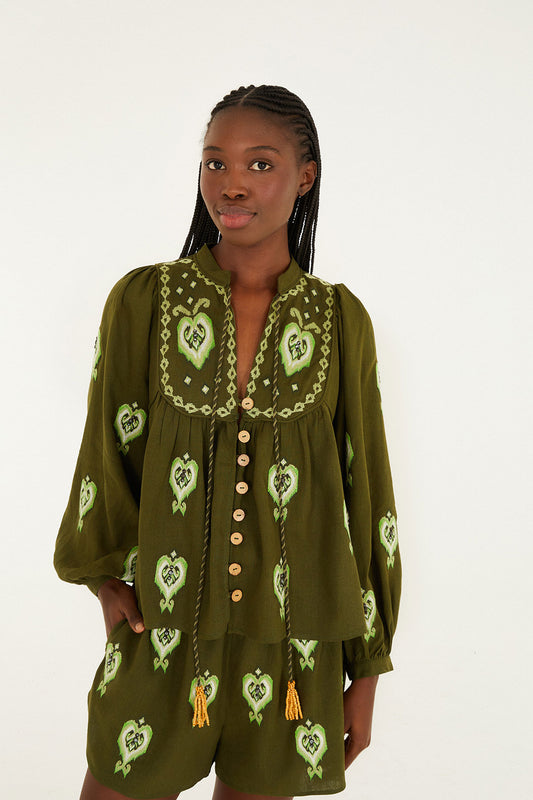Green Embroidered Blouse