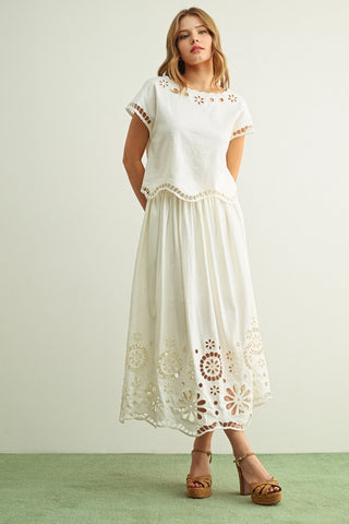 Floral Embroidered Boat Neck Top