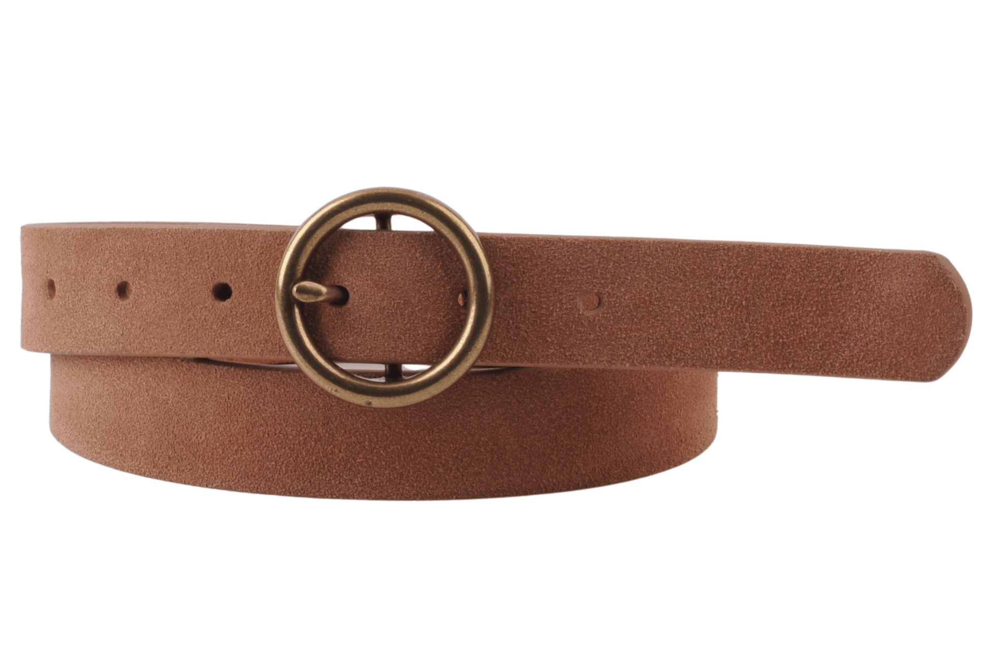 Brass - Toned Circle Buckle Leather Belt