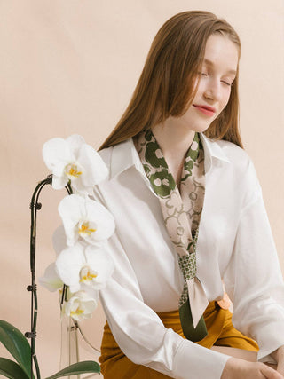 "Floral Houndstooth" Skinny Scarf