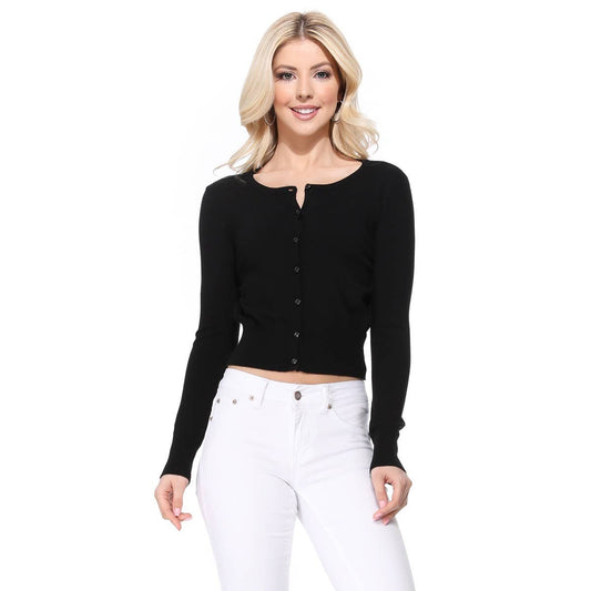 Long Sleeve Crewneck Cropped Cardigan Sweater MK5502