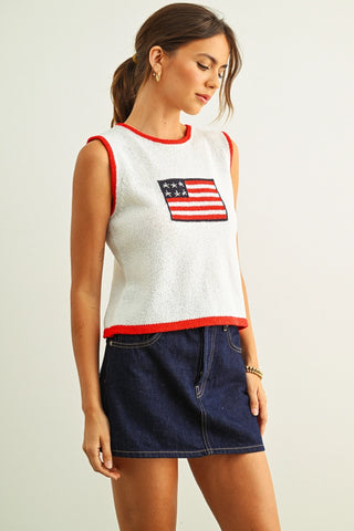 Contrasted Piping Flag Knitted Top