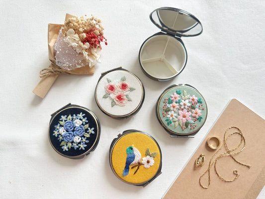 Floral Embroidered Round Jewelry Box
