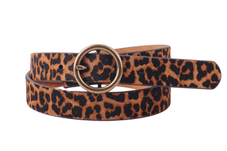 Brass - Toned Circle Buckle Leather Belt