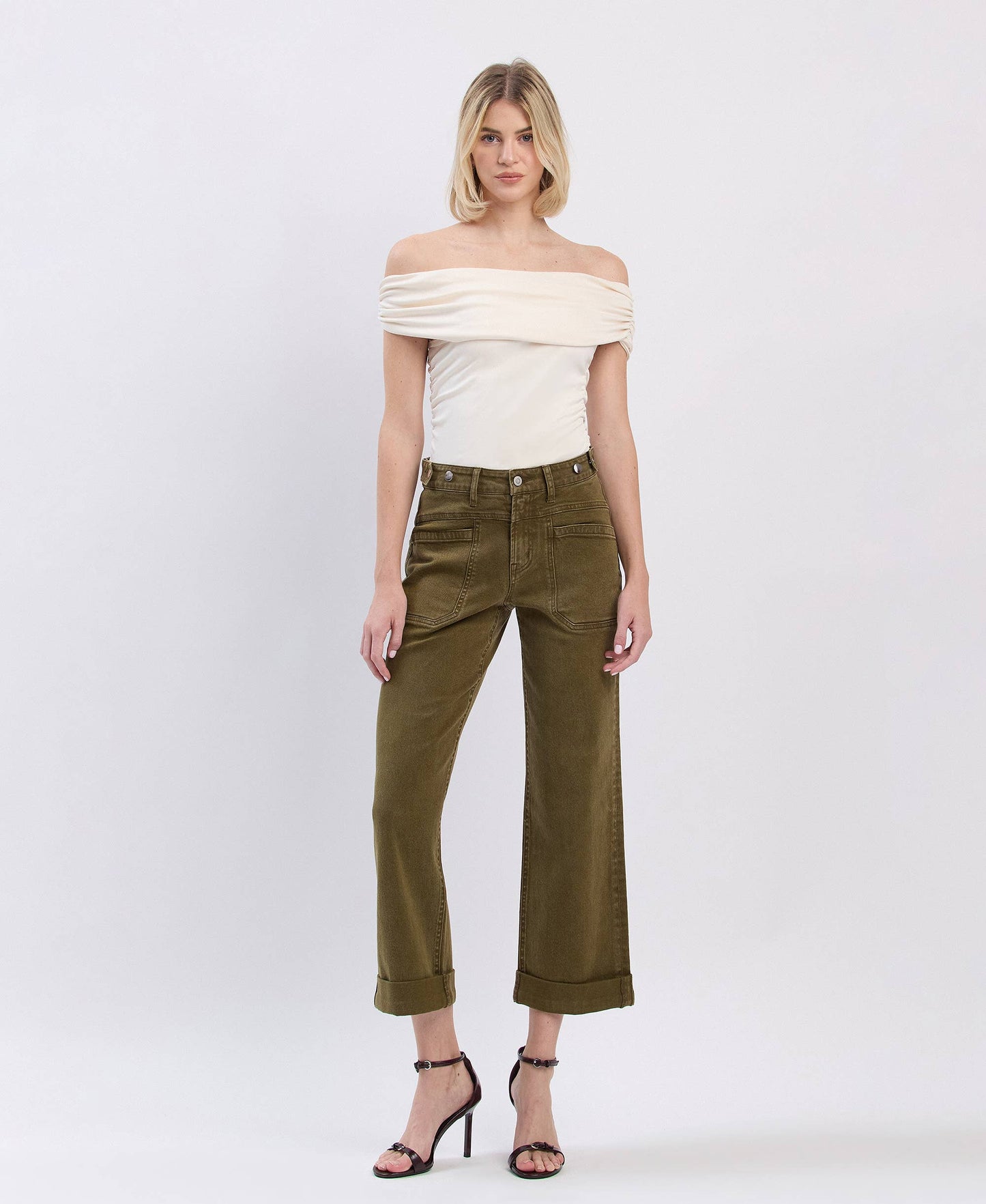 Jennifer Tab Waistband Cuffed Slim Wide