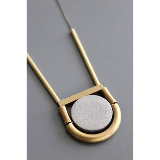 BKN134 Geometric wood and brass chain necklace