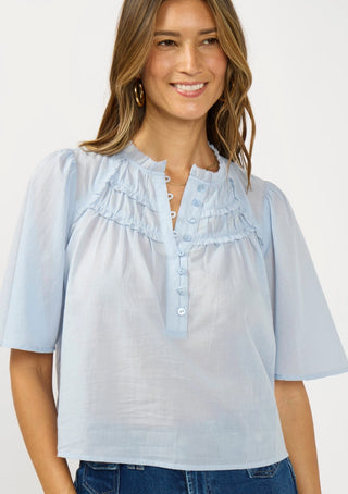 Ruffle Yoke Half Button Top