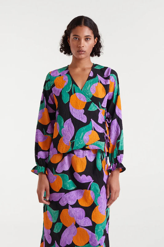 Apricot print V-neck top