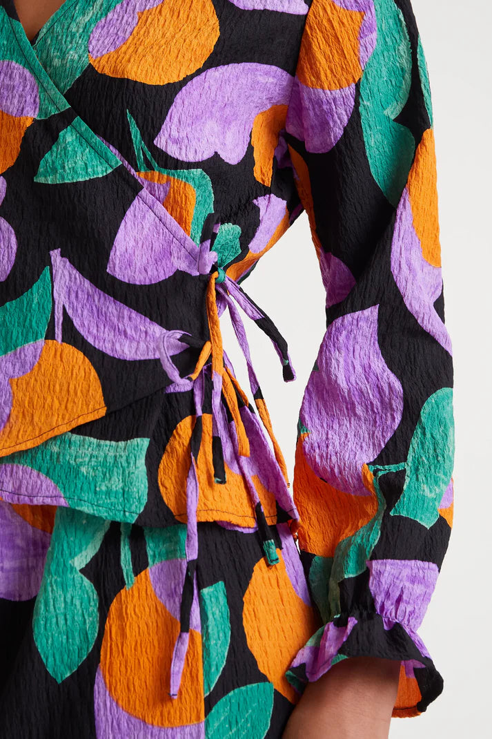 Apricot print V-neck top