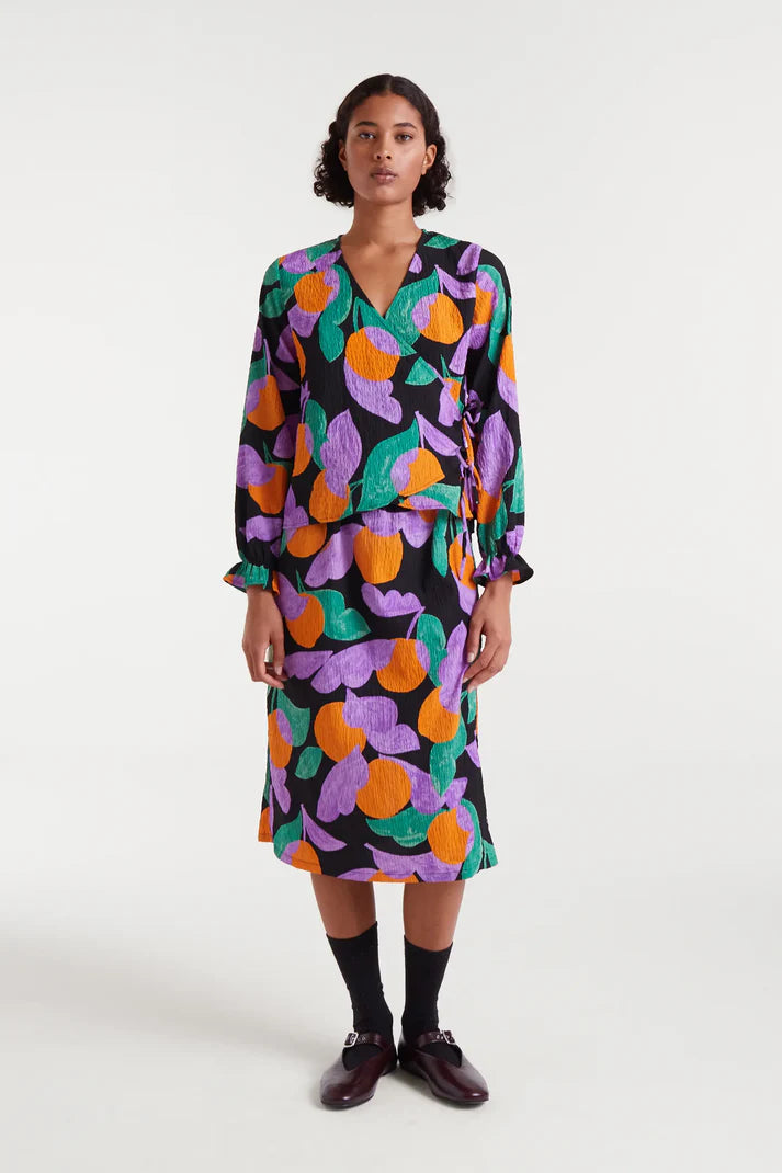 Apricot print V-neck top