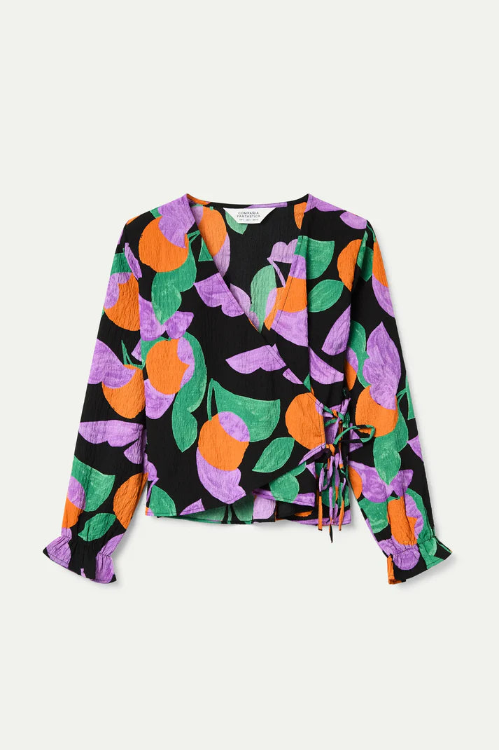 Apricot print V-neck top