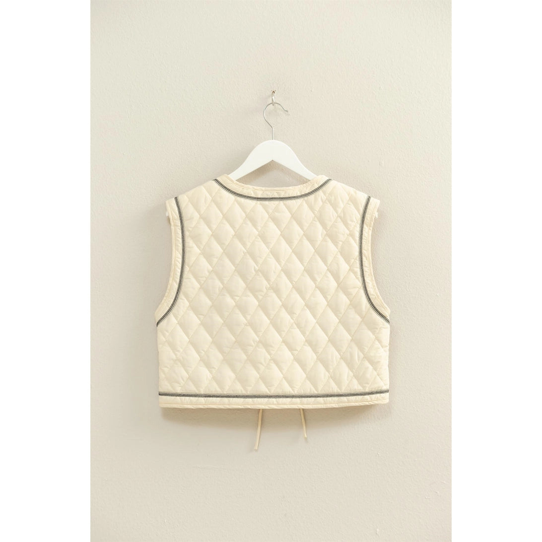 Floral Embroidered Quilted Vest with Tie Front