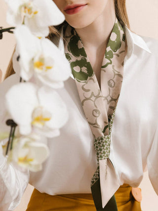 "Floral Houndstooth" Skinny Scarf