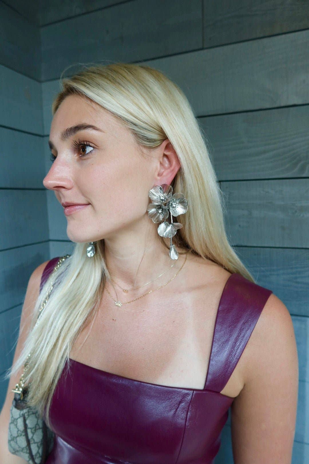 Audrey Flower Statement Earring - Silver