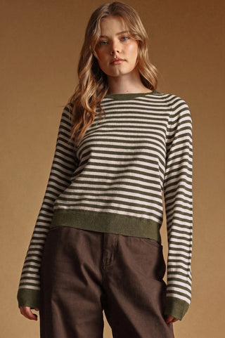 Striped Round Neck Sweater Top