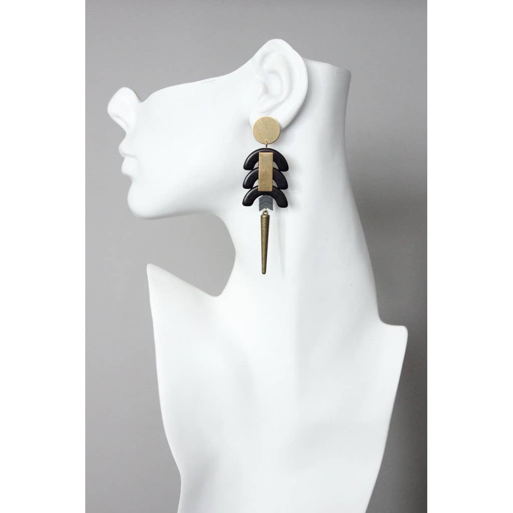 XINE29 Black Stone Geometric Dangle Earrings