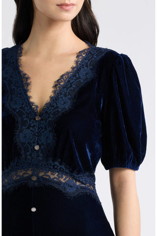 Bubble Sleeve Lace Midi Dress