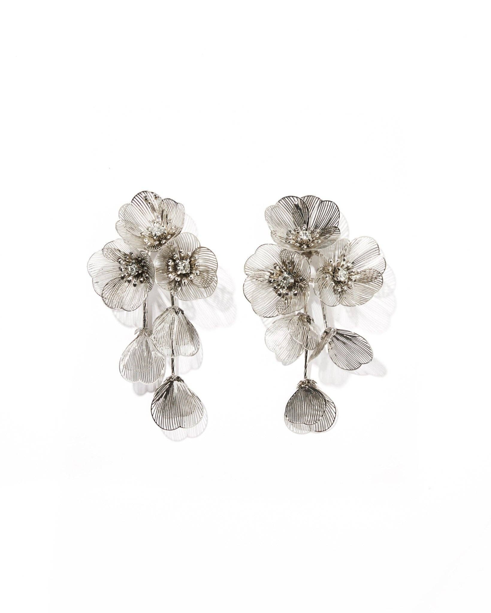 Audrey Flower Statement Earring - Silver