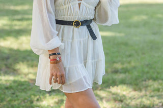 Brass - Toned Circle Buckle Leather Belt