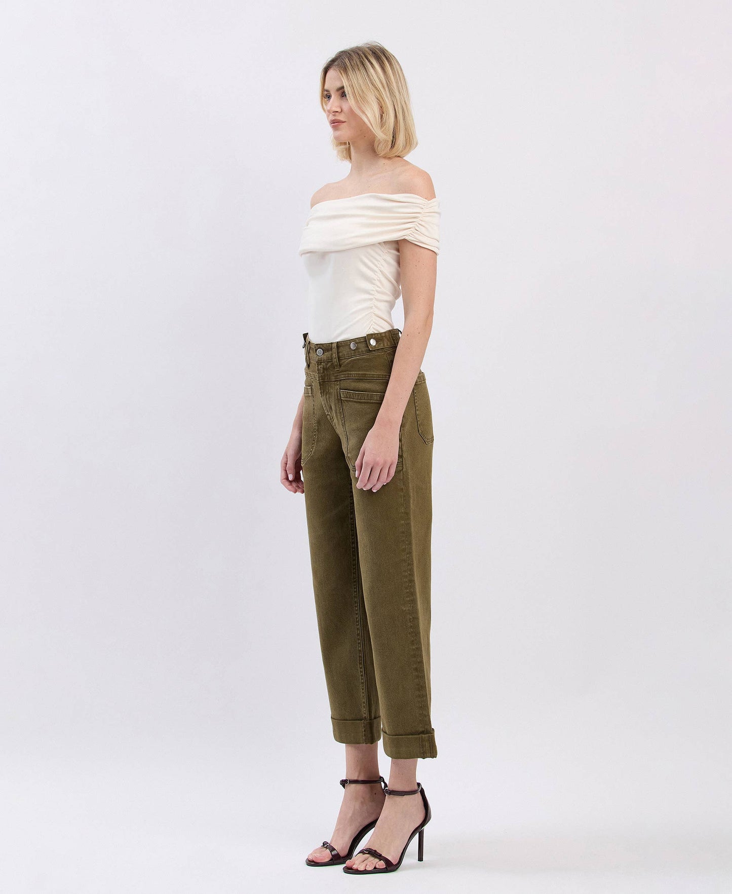 Jennifer Tab Waistband Cuffed Slim Wide