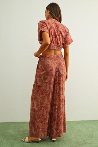 Leaf Print Faded Effect Pants